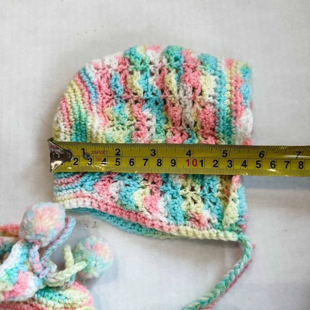 Vintage Crochet Rainbow‎ Bonnet & Booties 6-12 Mos - Picture 6 of 10
